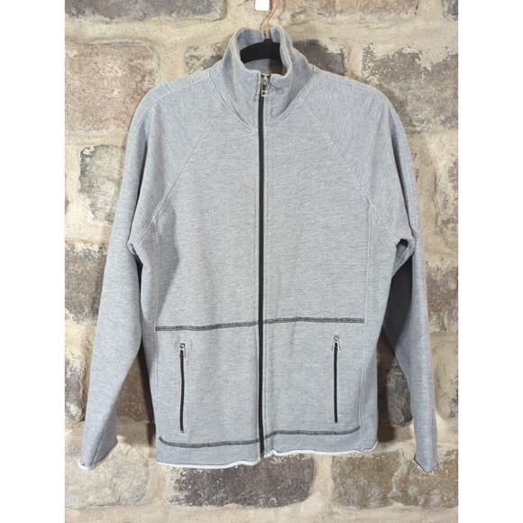 Spa By Chico's Sweatshirt Woman's Small Gray Full Zip Raw Hem Athletic - Picture 2 of 12